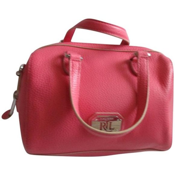 **Lauren Ralph Lauren Candy Pebbled Cotton Pink Polyurethane Satchel - Picture 1 of 9